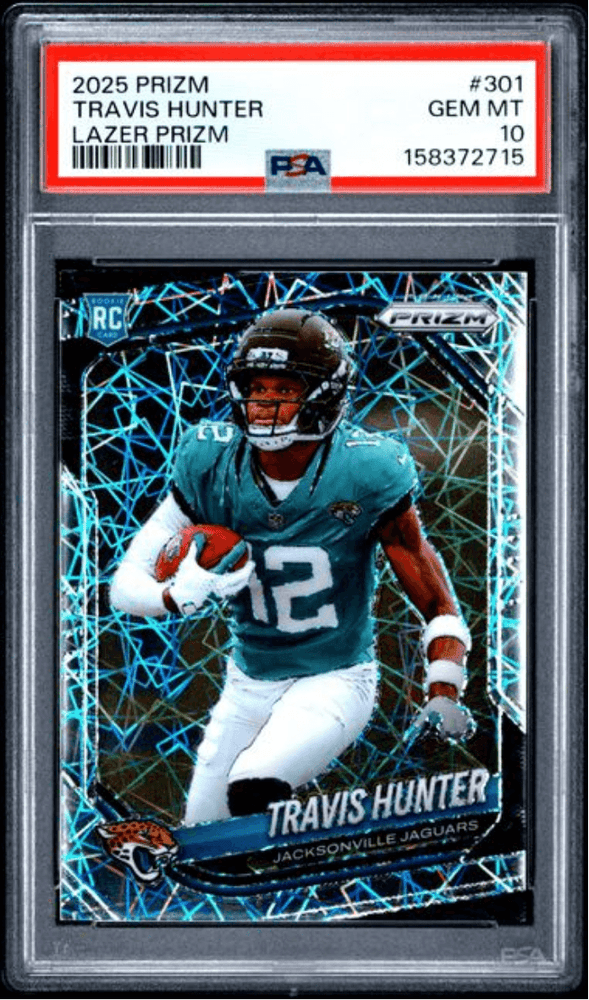 Graded 2025 Panini Prizm Travis Hunter #301 Lazer Prizm Rookie RC Football Card PSA 10 Gem Mint (ONLINE ORDER ONLY)
