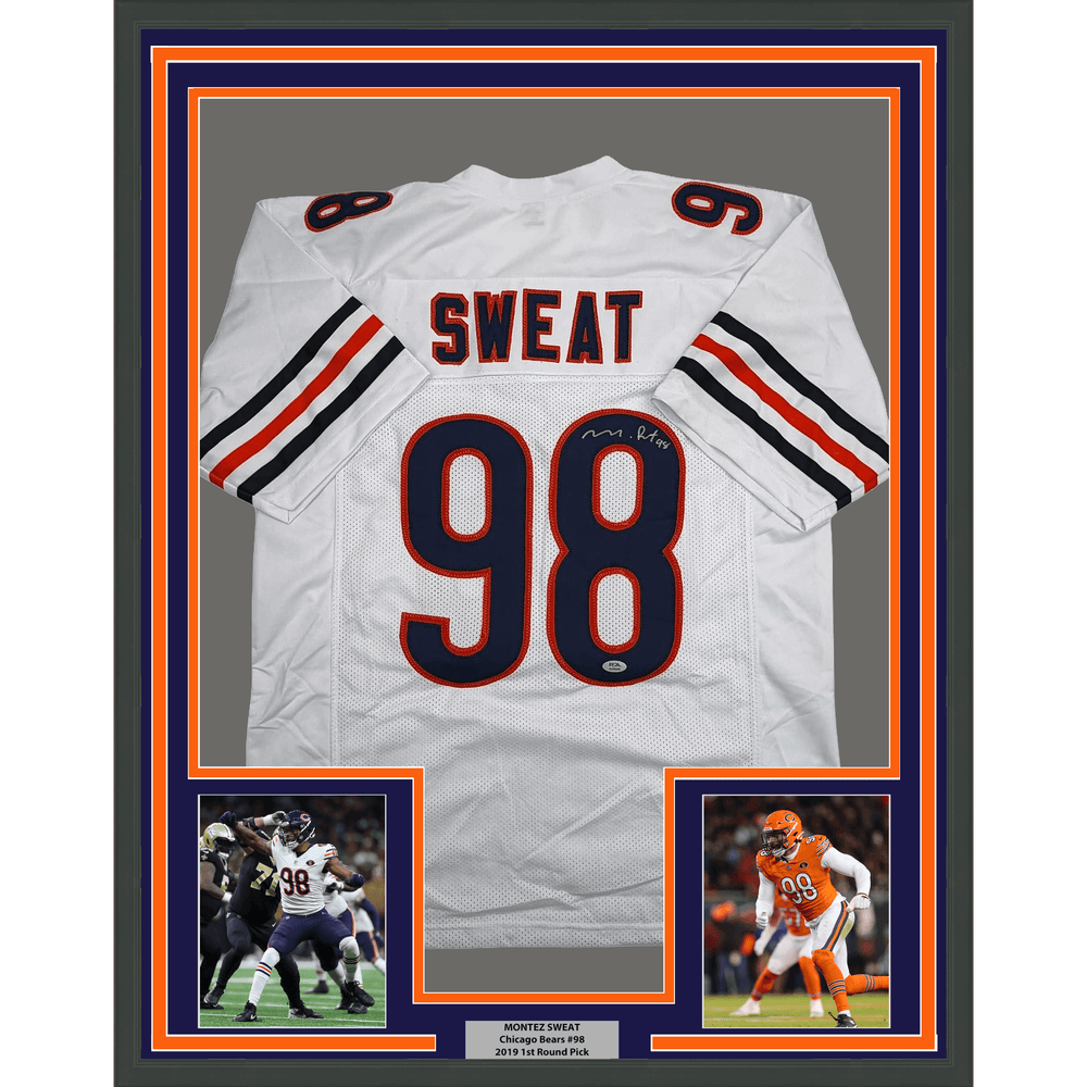 Framed Autographed/Signed Montez Sweat 35x39 Chicago White Football Jersey PSA/DNA COA (ONLINE ORDER ONLY)