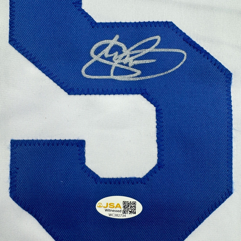 Autographed/Signed Shawn Green Los Angeles White Baseball Jersey JSA COA (ONLINE ORDER ONLY)