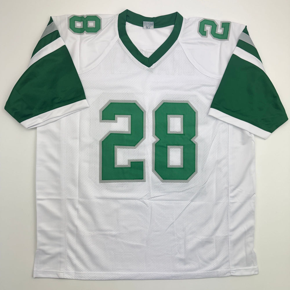 Autographed/Signed Bill Bradley Philadelphia White Football Jersey Beckett BAS COA (ONLINE ORDER ONLY)