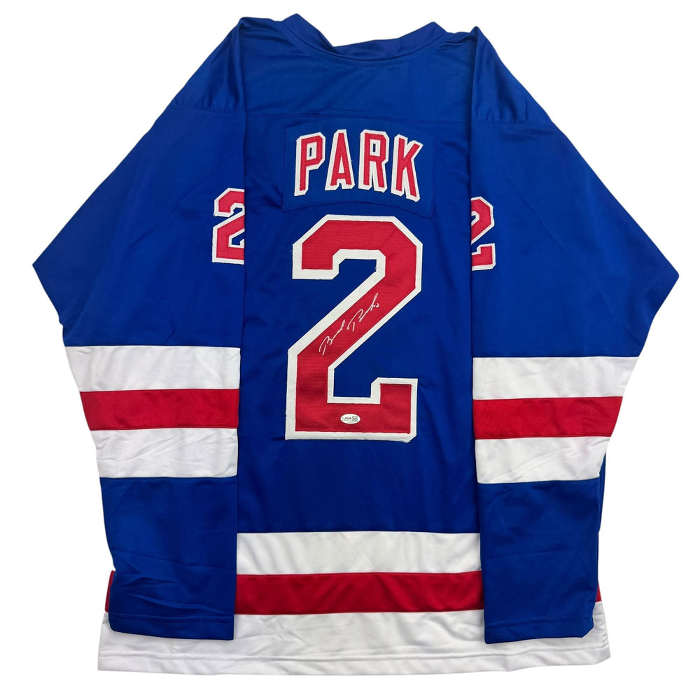 Autographed/Signed Brad Park New York Blue Hockey Jersey JSA COA (ONLINE ORDER ONLY)