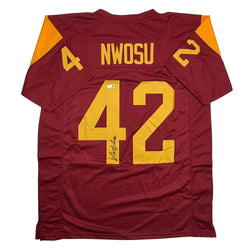 Autographed/Signed Uchenna Nwosu USC Southern Cal Red College Football Jersey Beckett BAS COA (ONLINE ORDER ONLY)