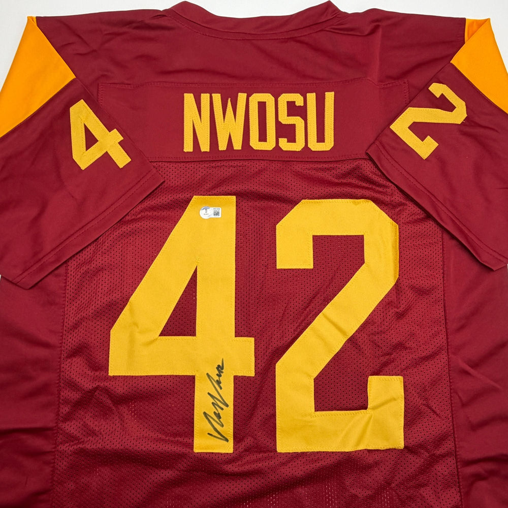 Autographed/Signed Uchenna Nwosu USC Southern Cal Red College Football Jersey Beckett BAS COA (ONLINE ORDER ONLY)