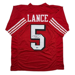 Autographed/Signed Trey Lance San Francisco Red Alternate Football Jersey Beckett BAS COA (ONLINE ORDER ONLY)