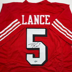 Autographed/Signed Trey Lance San Francisco Red Alternate Football Jersey Beckett BAS COA (ONLINE ORDER ONLY)