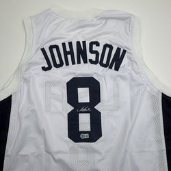 Autographed/Signed Joe Johnson United States USA Olympic White Basketball Jersey Beckett BAS COA (ONLINE ORDER ONLY)