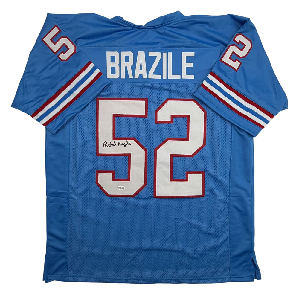 Autographed/Signed Robert Brazile Houston Blue Football Jersey JSA COA (ONLINE ORDER ONLY)