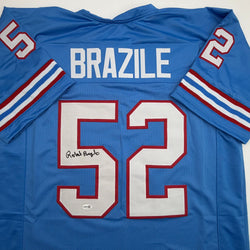 Autographed/Signed Robert Brazile Houston Blue Football Jersey JSA COA (ONLINE ORDER ONLY)