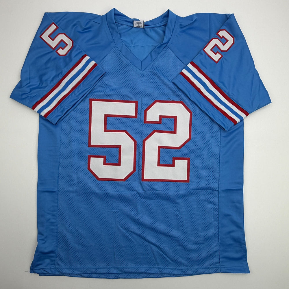 Autographed/Signed Robert Brazile Houston Blue Football Jersey JSA COA (ONLINE ORDER ONLY)