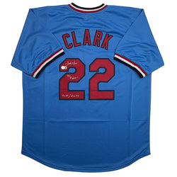 Autographed/Signed Jack Clark St. Louis Blue Baseball Jersey Beckett BAS COA (ONLINE ORDER ONLY)