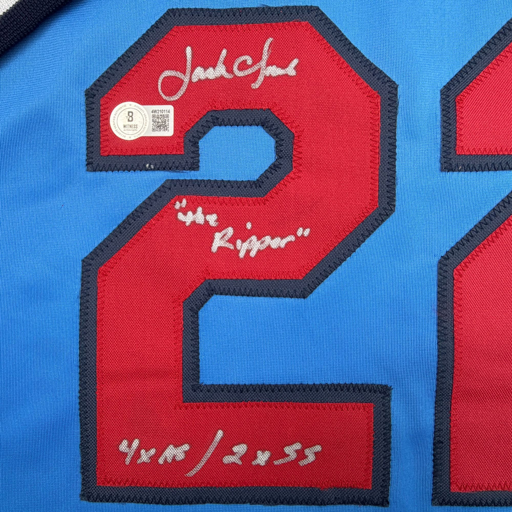 Autographed/Signed Jack Clark St. Louis Blue Baseball Jersey Beckett BAS COA (ONLINE ORDER ONLY)
