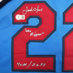 Autographed/Signed Jack Clark St. Louis Blue Baseball Jersey Beckett BAS COA (ONLINE ORDER ONLY)