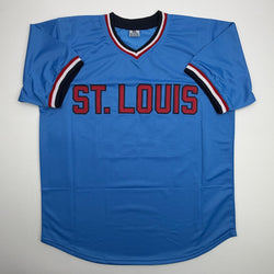 Autographed/Signed Jack Clark St. Louis Blue Baseball Jersey Beckett BAS COA (ONLINE ORDER ONLY)