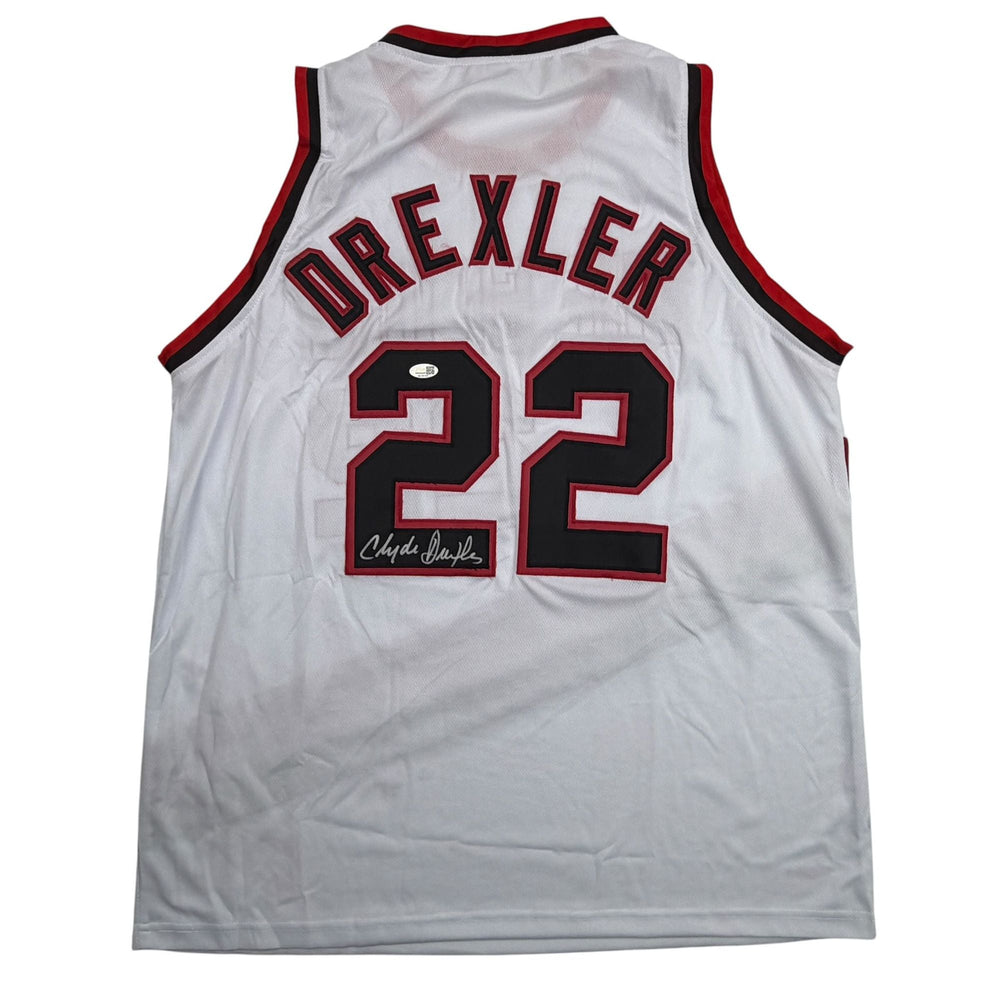 Autographed/Signed Clyde Drexler Portland White Basketball Jersey JSA COA (ONLINE ORDER ONLY)
