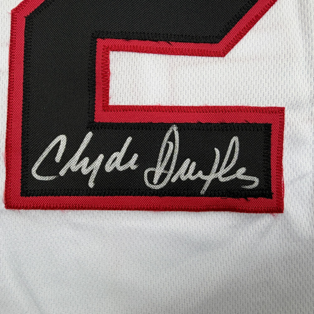 Autographed/Signed Clyde Drexler Portland White Basketball Jersey JSA COA (ONLINE ORDER ONLY)