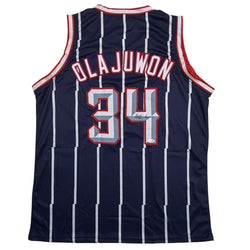 Autographed/Signed Hakeem Olajuwon Houston Blue Basketball Jersey JSA COA (ONLINE ORDER ONLY)