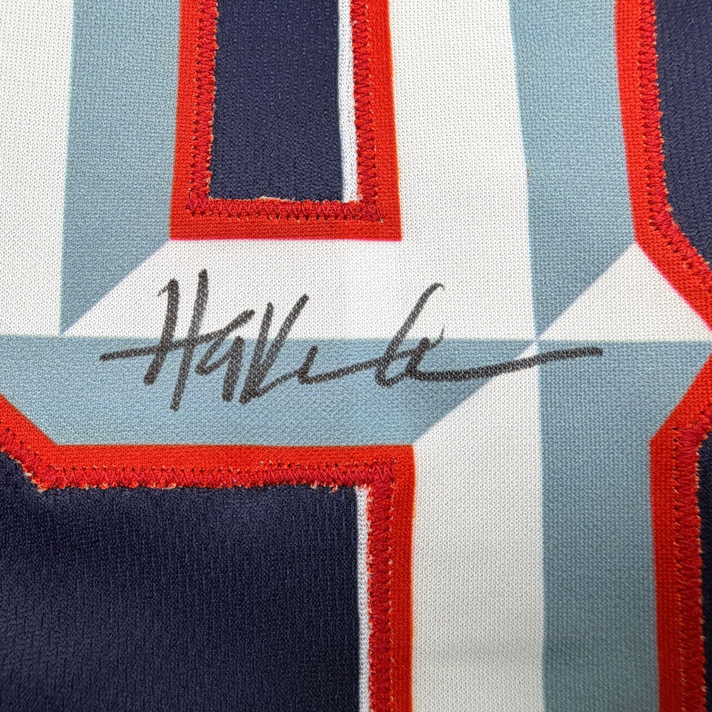 Autographed/Signed Hakeem Olajuwon Houston Blue Basketball Jersey JSA COA (ONLINE ORDER ONLY)
