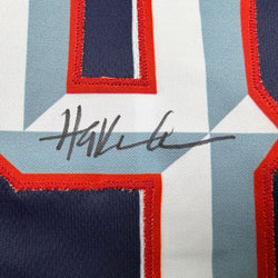 Autographed/Signed Hakeem Olajuwon Houston Blue Basketball Jersey JSA COA (ONLINE ORDER ONLY)