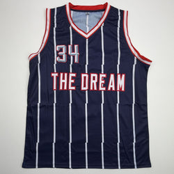 Autographed/Signed Hakeem Olajuwon Houston Blue Basketball Jersey JSA COA (ONLINE ORDER ONLY)