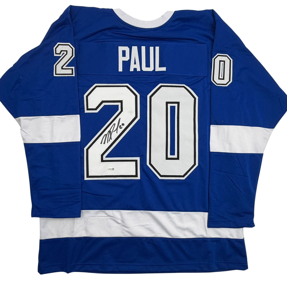 Autographed/Signed Nick Paul Tampa Bay Blue Hockey Jersey JSA COA (ONLINE ORDER ONLY)