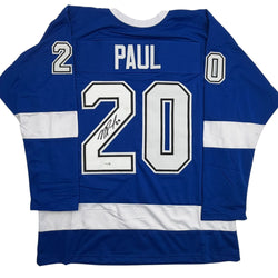 Autographed/Signed Nick Paul Tampa Bay Blue Hockey Jersey JSA COA (ONLINE ORDER ONLY)