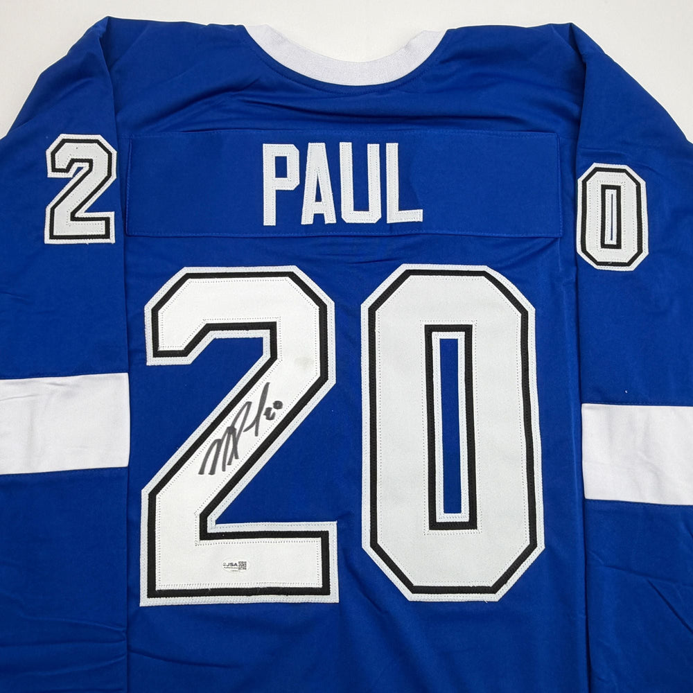 Autographed/Signed Nick Paul Tampa Bay Blue Hockey Jersey JSA COA (ONLINE ORDER ONLY)