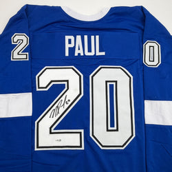Autographed/Signed Nick Paul Tampa Bay Blue Hockey Jersey JSA COA (ONLINE ORDER ONLY)