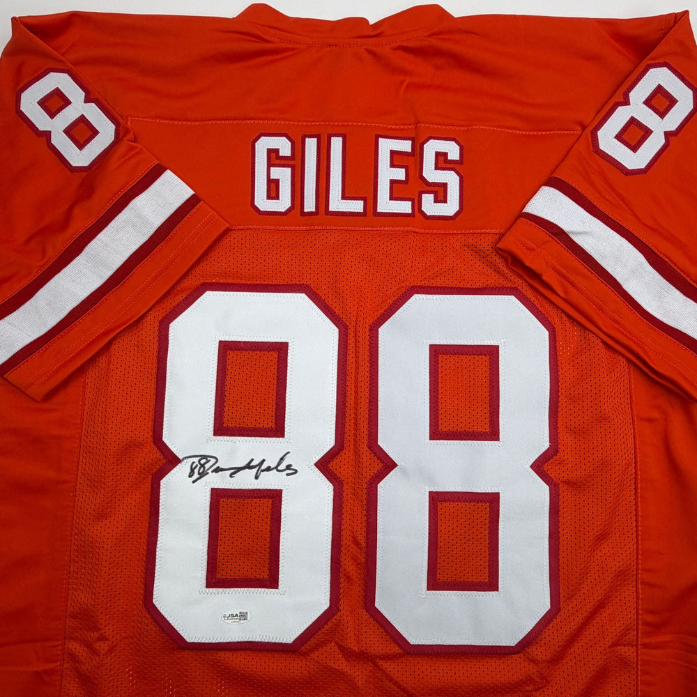 Autographed/Signed Jimmie Giles Tampa Bay Orange Football Jersey JSA COA (ONLINE ORDER ONLY)
