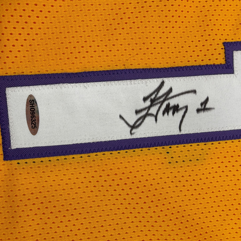 Autographed/Signed Jordan Farmar Los Angeles Yellow Basketball Jersey Upper Deck UDA COA (ONLINE ORDER ONLY)