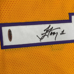 Autographed/Signed Jordan Farmar Los Angeles Yellow Basketball Jersey Upper Deck UDA COA (ONLINE ORDER ONLY)