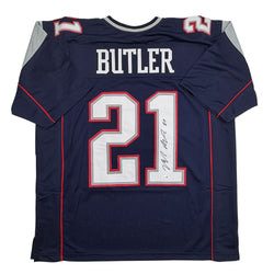 Autographed/Signed Malcolm Butler New England Blue Football Jersey JSA COA (ONLINE ORDER ONLY)