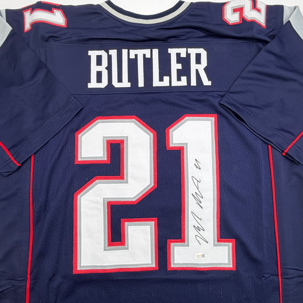 Autographed/Signed Malcolm Butler New England Blue Football Jersey JSA COA (ONLINE ORDER ONLY)