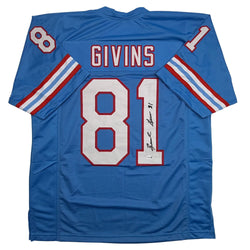 Autographed/Signed Ernest Givins Houston Blue Football Jersey JSA COA (ONLINE ORDER ONLY)
