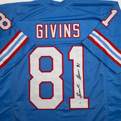 Autographed/Signed Ernest Givins Houston Blue Football Jersey JSA COA (ONLINE ORDER ONLY)