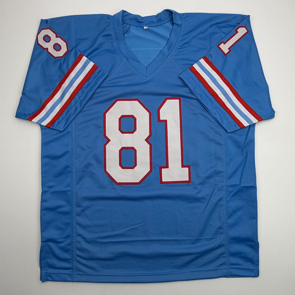 Autographed/Signed Ernest Givins Houston Blue Football Jersey JSA COA (ONLINE ORDER ONLY)