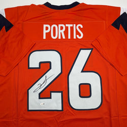 Autographed/Signed Clinton Portis Denver Current Orange Football Jersey JSA COA (ONLINE ORDER ONLY)