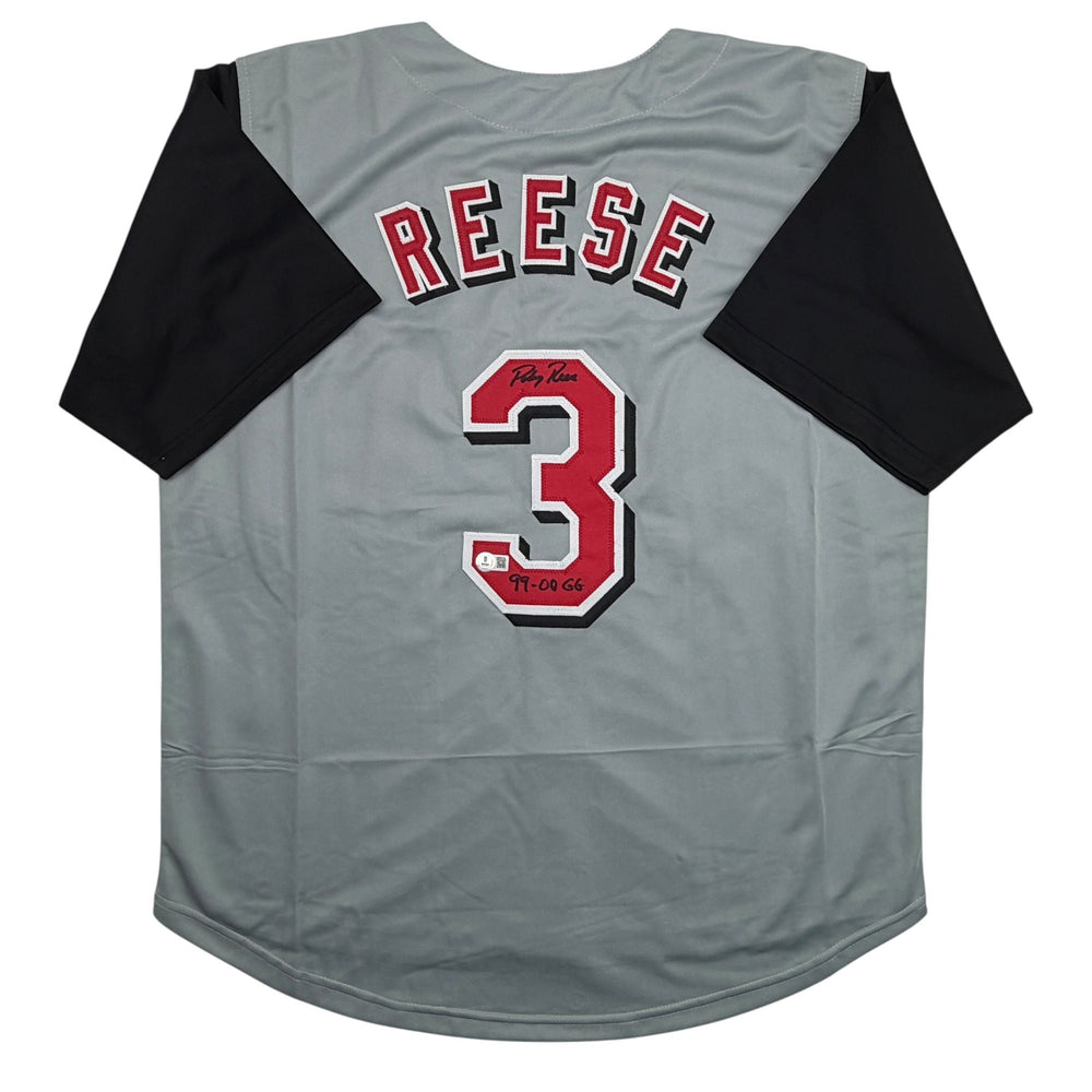 Autographed/Signed Pokey Reese Cincinnati Grey Baseball Jersey Beckett BAS COA (ONLINE ORDER ONLY)