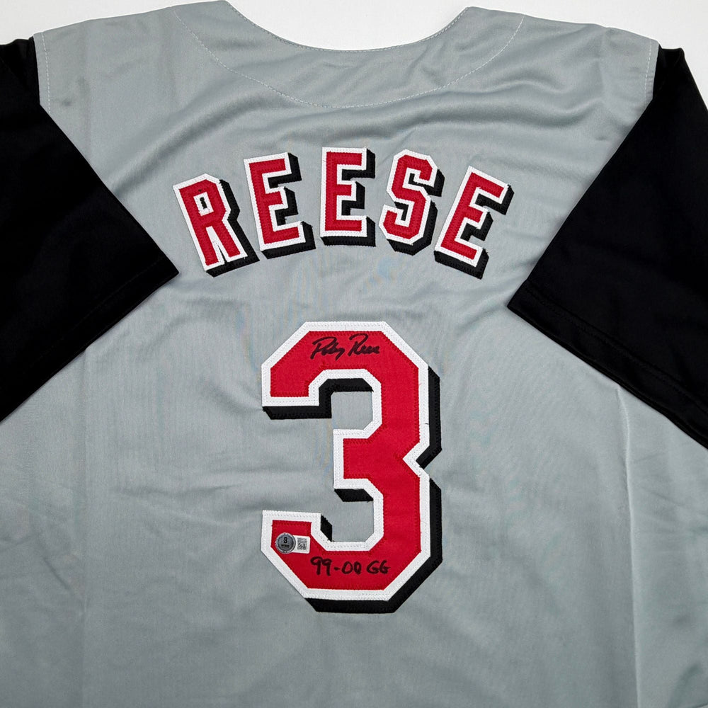 Autographed/Signed Pokey Reese Cincinnati Grey Baseball Jersey Beckett BAS COA (ONLINE ORDER ONLY)