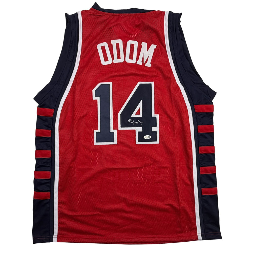 Autographed/Signed Lamar Odom United States USA Olympics Red Basketball Jersey JSA COA (ONLINE ORDER ONLY)