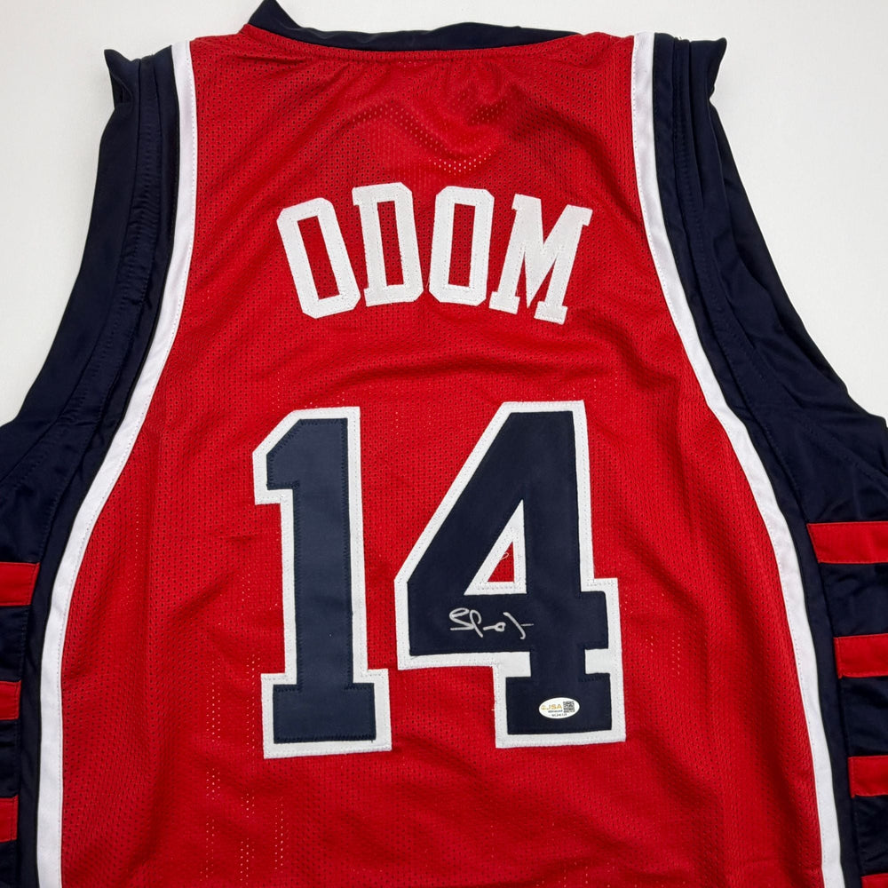 Autographed/Signed Lamar Odom United States USA Olympics Red Basketball Jersey JSA COA (ONLINE ORDER ONLY)