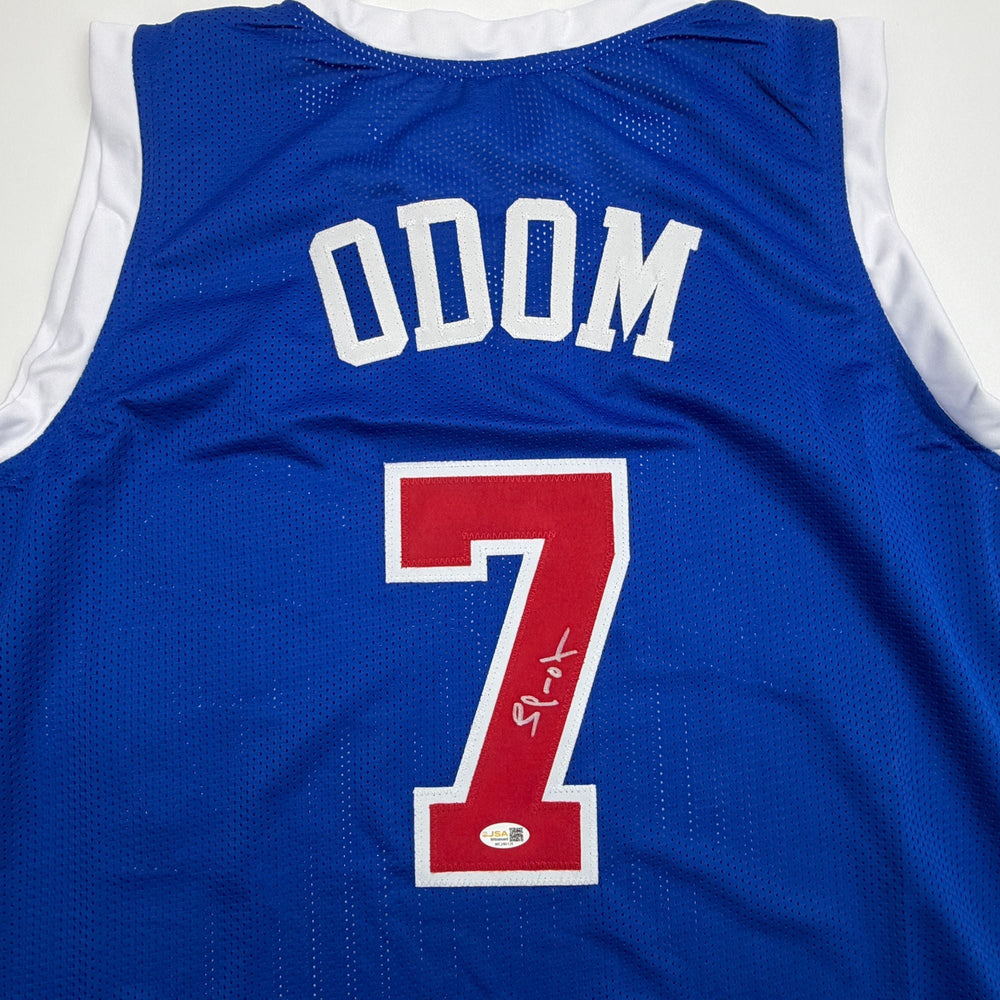 Autographed/Signed Lamar Odom Los Angeles Blue Basketball Jersey JSA COA (ONLINE ORDER ONLY)