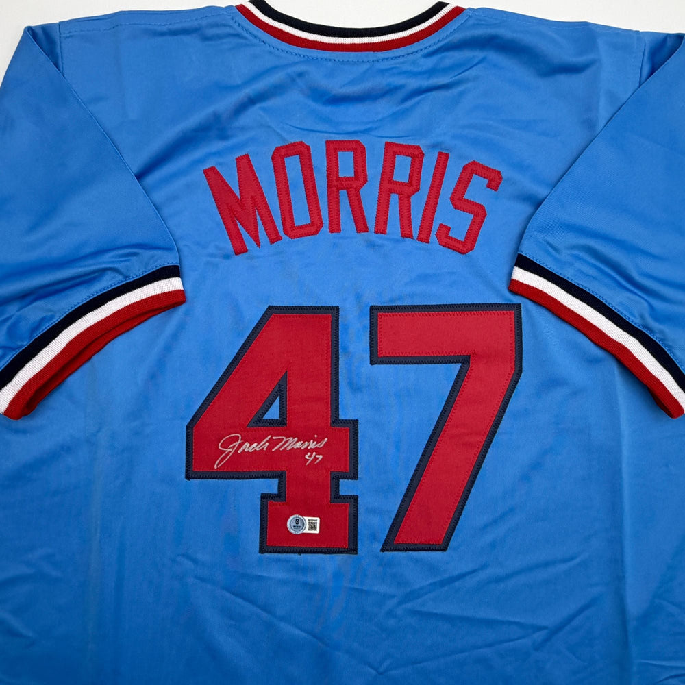 Autographed/Signed Jack Morris Minnesota Blue Baseball Jersey Beckett BAS COA (ONLINE ORDER ONLY)
