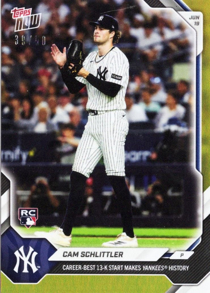 2026 Topps Now Cam Schlittler #355 Gold Foil /50 Career Best 13K Start Makes Yankees History New York Yankees Rookie RC Baseball Card (ONLINE ORDER ONLY)