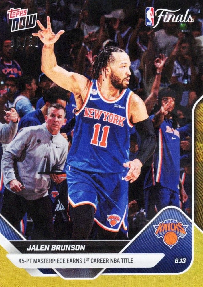 2025 Topps Now Jalen Brunson #340 Gold Foil /50 45 Point Masterpiece Earns 1st Career NBA Title New York Knicks Basketball Card (ONLINE ORDER ONLY)