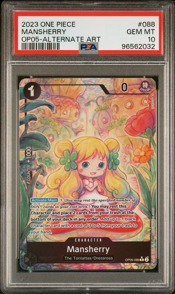 Graded 2023 One Piece Mansherry #088 Awakening of the New Era Alt Art OP05 Trading Card Game PSA 10 Gem Mint (ONLINE ORDER ONLY)
