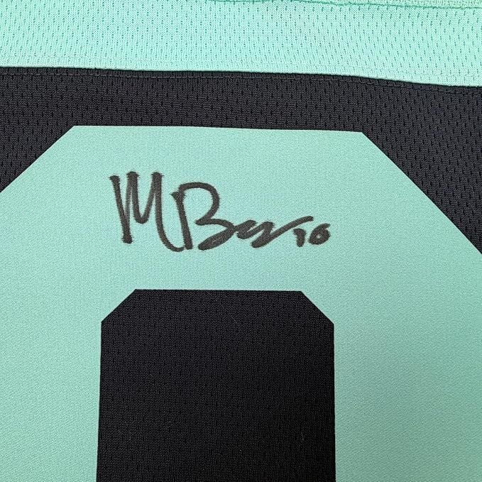 Framed Autographed/Signed Matty Beniers 35x39 Seattle Kraken Blue Authentic Hockey Jersey Fanatics COA (ONLINE ORDER ONLY)