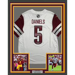 Framed Autographed/Signed Jayden Daniels 35x39 Washington Commanders White Authentic Football Jersey Fanatics COA (ONLINE ORDER ONLY)