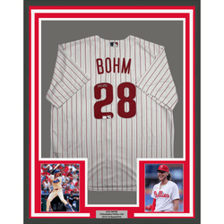 Framed Autographed/Signed Alec Bohm 35x39 Philadelphia Phillies Pinstripe Authentic Baseball Jersey Fanatics & MLB COA (ONLINE ORDER ONLY)