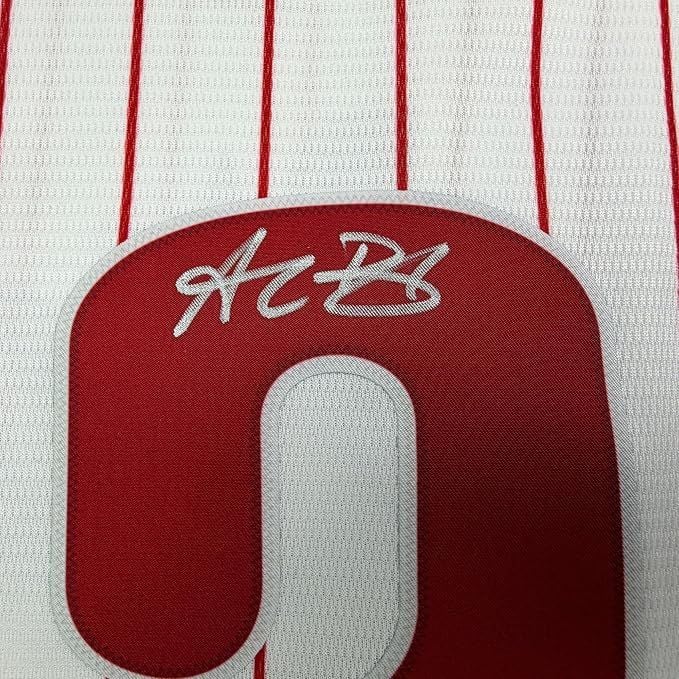 Framed Autographed/Signed Alec Bohm 35x39 Philadelphia Phillies Pinstripe Authentic Baseball Jersey Fanatics & MLB COA (ONLINE ORDER ONLY)