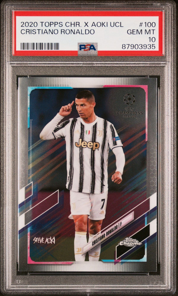 Graded 2020 Topps Chrome UCL Cristiano Ronaldo #100 x Steve Aoki UEFA Champions League Neon Future Soccer Card PSA 10 Gem Mint (ONLINE ORDER ONLY)